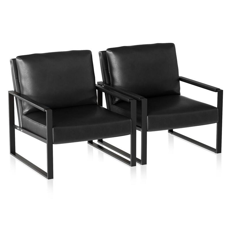 Eureka Modern Vintage Upholstered PU Leather Armchairs, Mid Century Accent Chairs with Steel Frame, Leisure Chairs (Set of 2)