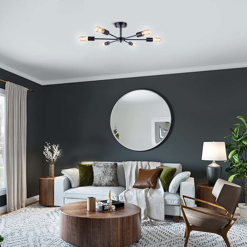 6-Light Modern Industrial Sputnik Metal Semi-Flush Mount Light