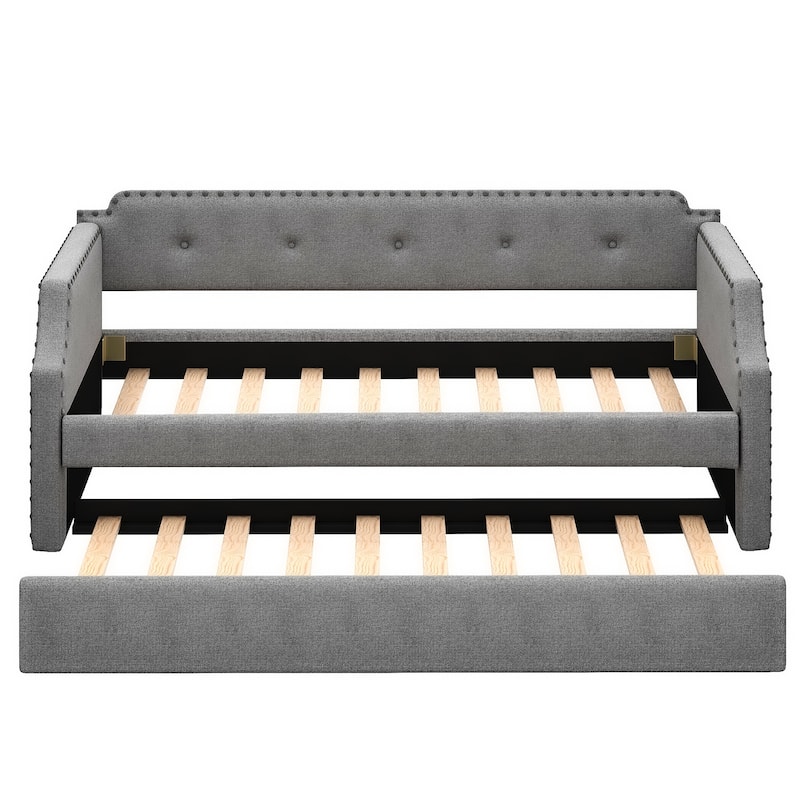 Elegant Daybed with Trundle, Twin Size Upholstered Frame, Multi-Purpose Sofa Bed