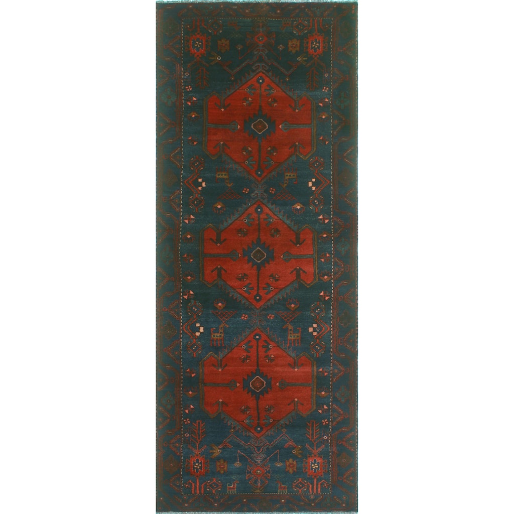 Fine Vintage Distressed Waqas Red/Navy Runner - 3'9" x 10'1"