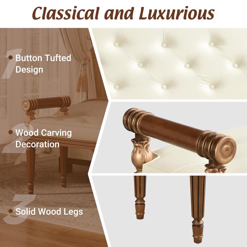 Christopher Knight Home - Mid-Century PU Leather Upholstered Bench with Button-Tufted Seat & Solid Wood Frame - 50"W