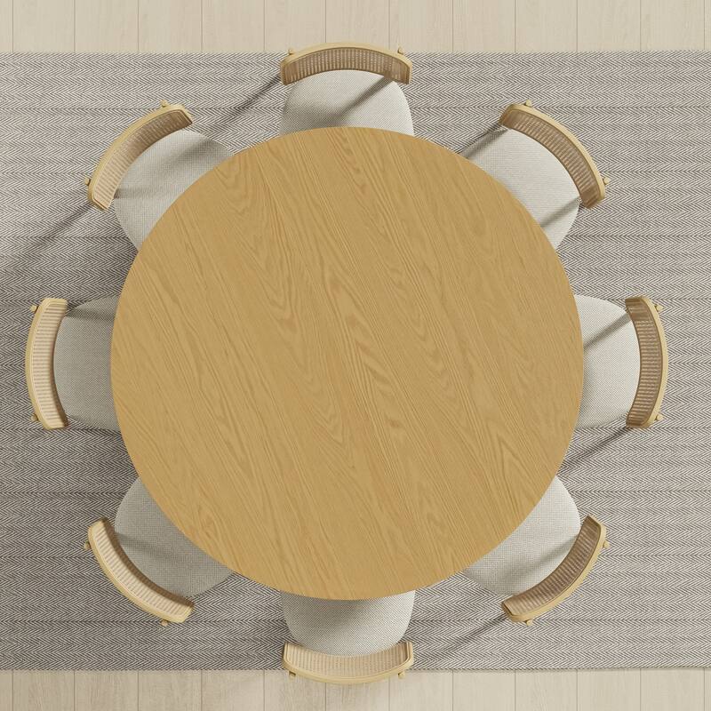 Solid Wood Round Dining Table Kitchen Table with Tabletop & Concave Cylinder Legs for Living/Dining Room Coffee Office
