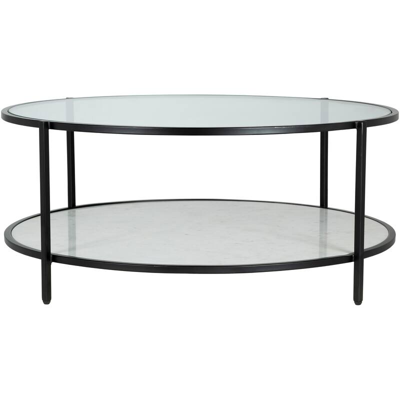 Alecsis Glass Round Coffee Table - 14"H x 36"W x 36"D