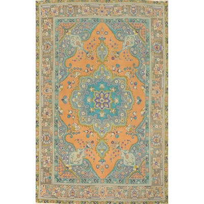 Hand Knotted Oriental 100% Wool Carpet Traditional Floral Oranges & Rust Tabriz Area Rug - 9' 1'' X 6' 4''
