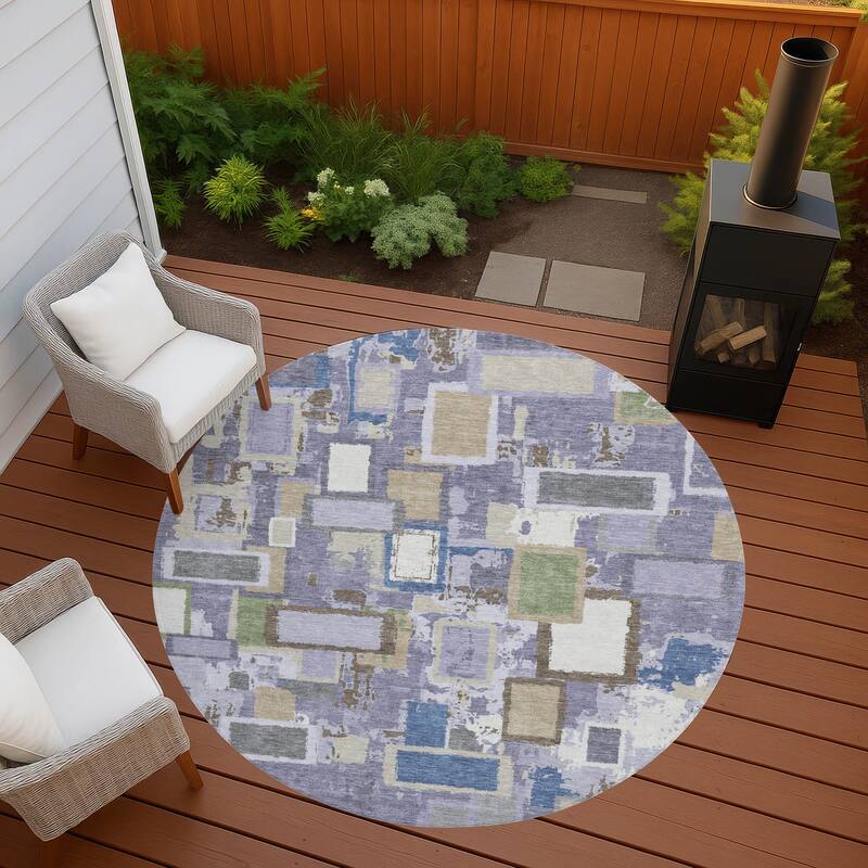 Machine Washable Indoor/ Outdoor Contemporary Geo Chantille Rug - Purple - 8' x 8'