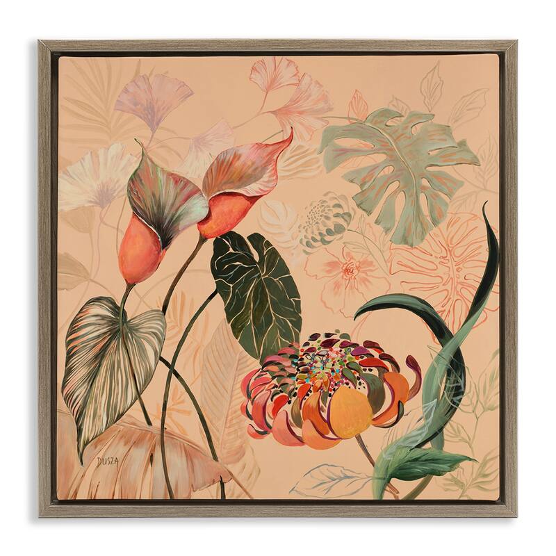 Stupell Layered Tropical Foliage Framed Floater Canvas Wall Art Design By Dusza - 25 x 25 - Brown