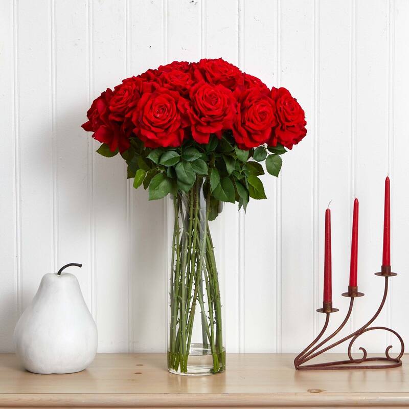 Silk Flower Arrangement - 31 Inch Tall Vase - Elegant Home Decor - Artificial Flowers for Living Room
