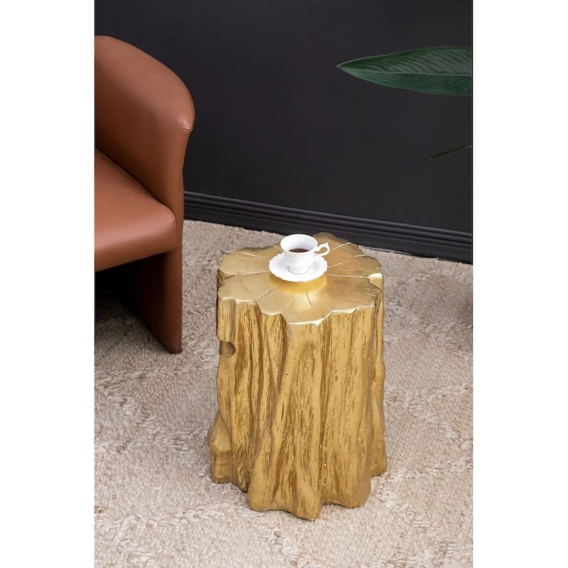 GDFStudio Evelyn Bardot Unique 20" Tree Trunk Accent Stool in Antique Gold with Hand-Crafted Texture - 13.5" W x 13" D x 20" H - Antique Gold