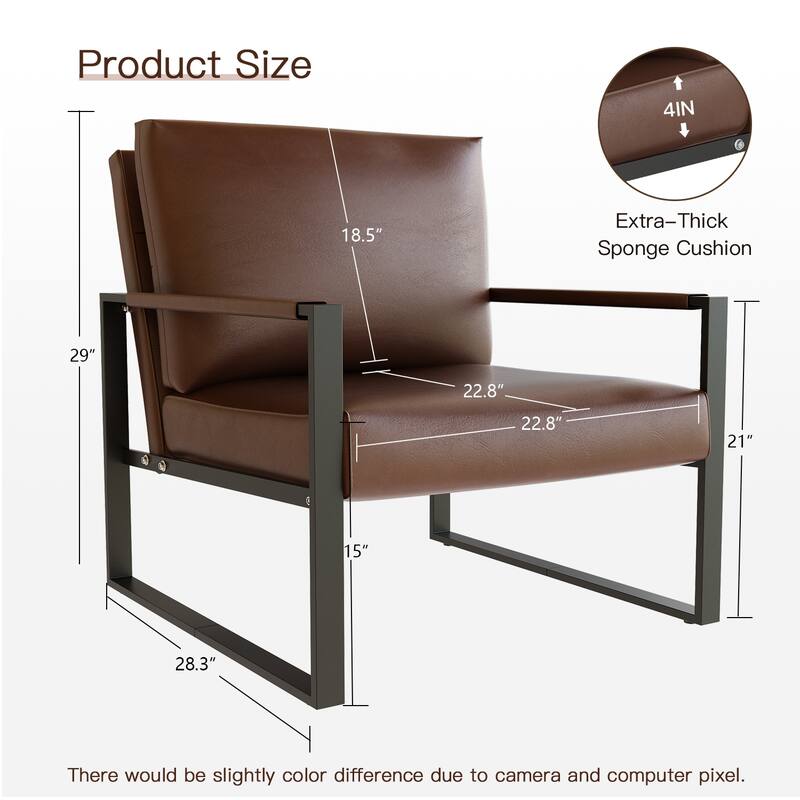 Mieres Mid-Century Style Faux Leather PU Accent Chair, Armchair with Steel Frame
