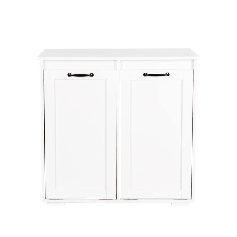 Roomfitters White Laundry Cabinet with Dual Hampers, Modern Tilt-Out Laundry Sorter with Removable Liner Bags