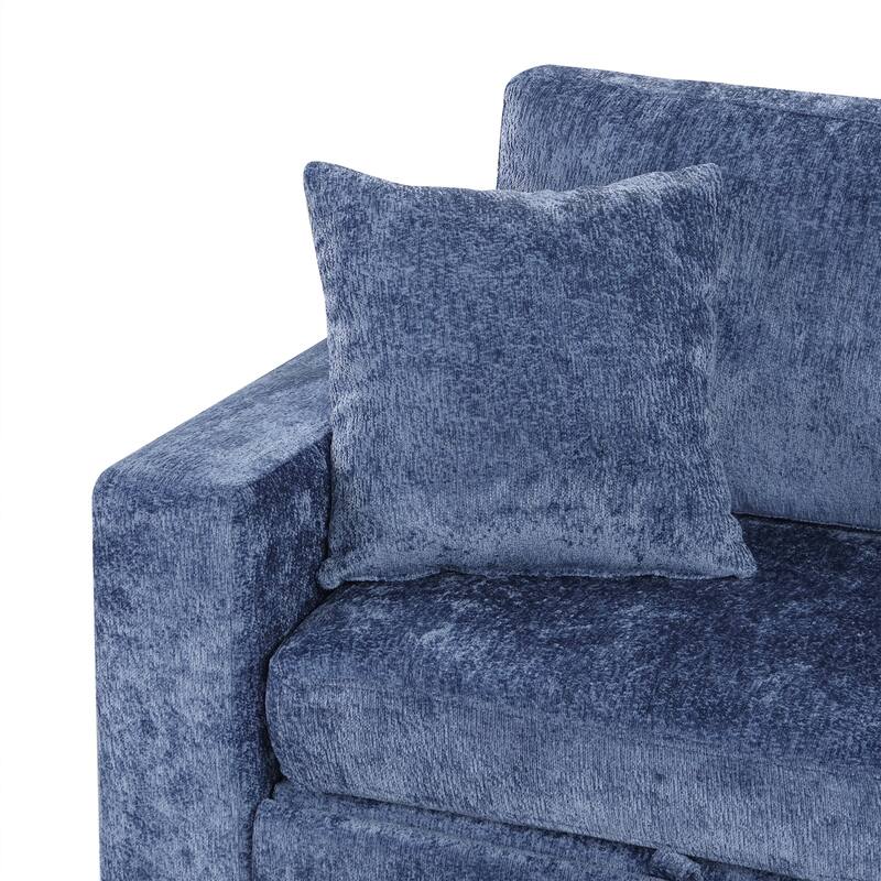 120.5" Chenille L-Shaped Convertible Sofa Bed with Pull-Out Bed, Storage Ottoman & Cup Holders
