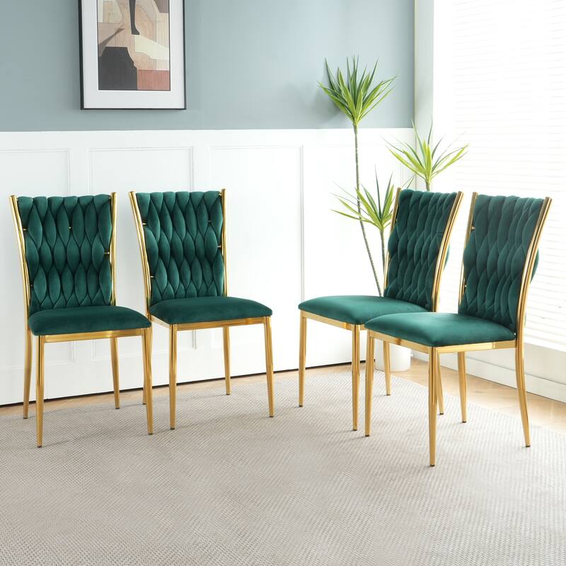 Modern Simple Velvet Dining Chair, Family Bedroom Stool Back Student Table Chair, Gold-Plated Metal Chair Legs (Set of 4)
