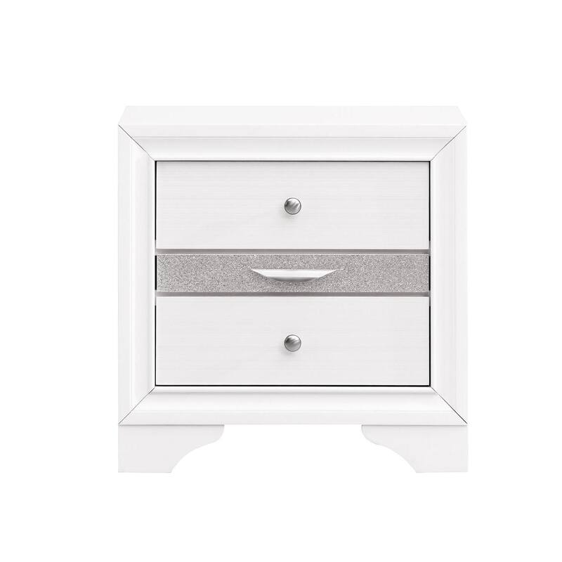 Modern wood nightstand with three drawers and metal handles