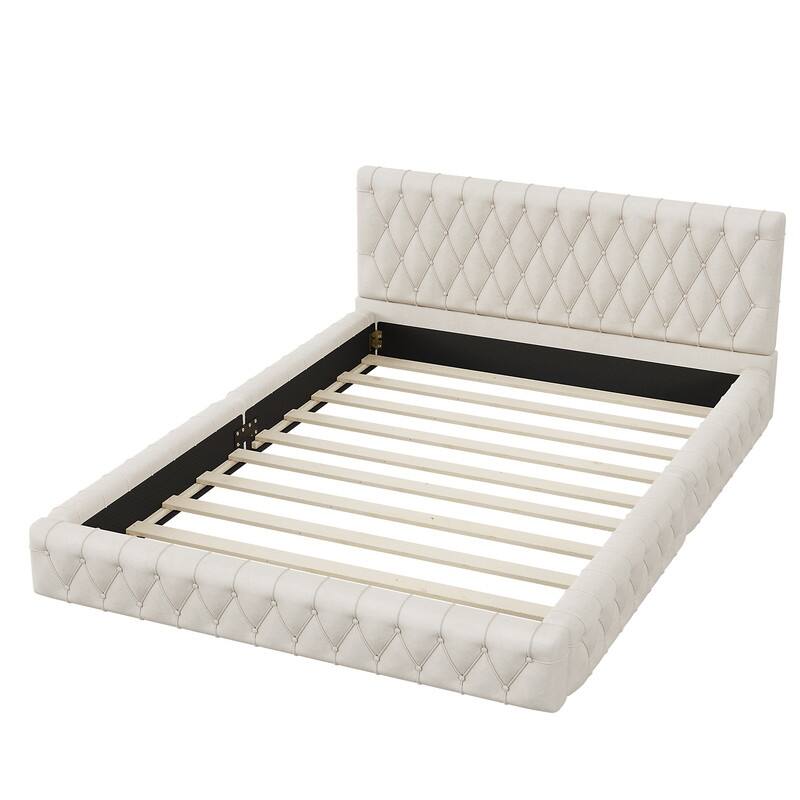 Queen Size Velvet Upholstered Platform Bed with Tufted Headboard