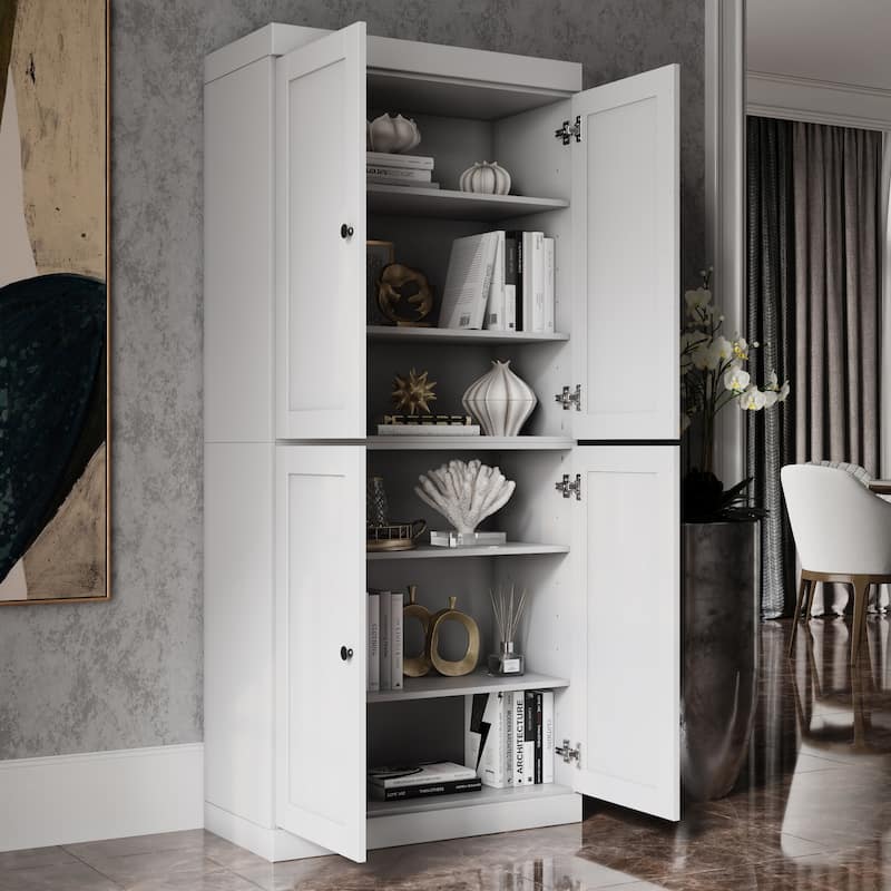 Palace Imports 100% Solid Wood 6-Shelf Bookcase with Shaker Doors and Adjustable Shelves - White