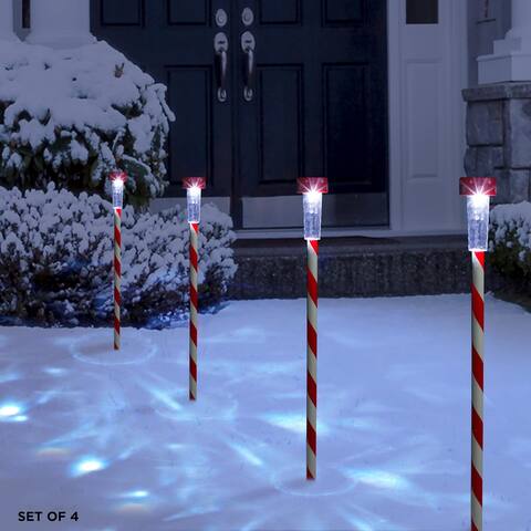 Alpine Corporation Holiday Striped Pathway Garden Stake with Solar LED Lights, 4-Pack
