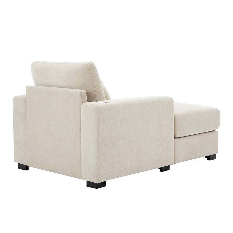 Oversized Chaise Lounger Modern Sofa Couch with Pillows, Charge Station & Cup Holders
