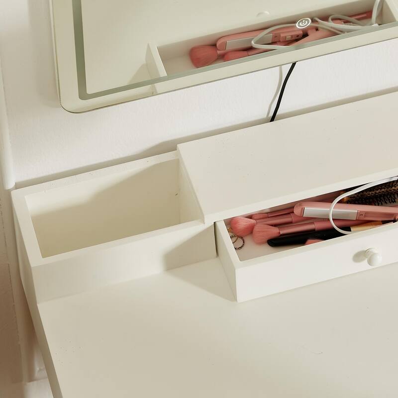 Makeup Vanity Desk with Removable Mirror and Lights,3 Color Modes&Adjustable Brightness Table,Vanity Table Set with 2 Drawers