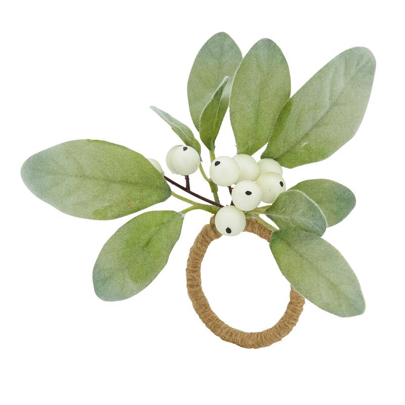 White Berry Delight Napkin Ring (Set of 4) - Green - Set of 4
