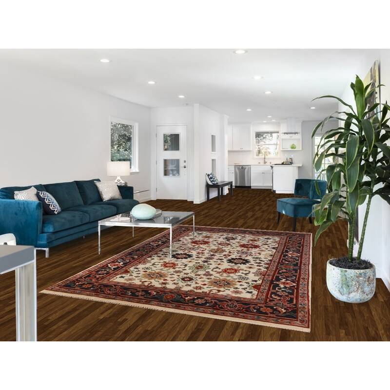Hand Knotted Oriental 100% Wool Carpet Traditional Geometric Beige & Ivories Ziegler Area Rug - 9' 0'' X 6' 0''