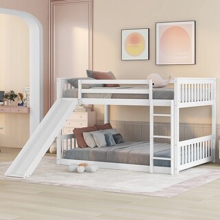 Full Over Full Bunk Bed with Slide & Ladder, Safety Guardrails, White