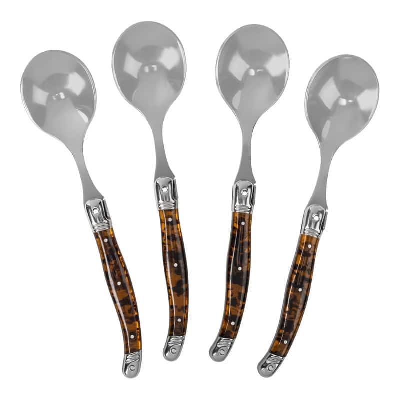 French Home Laguiole Set of 4 Tortoise Shell Soup Spoons - 4-Piece Set