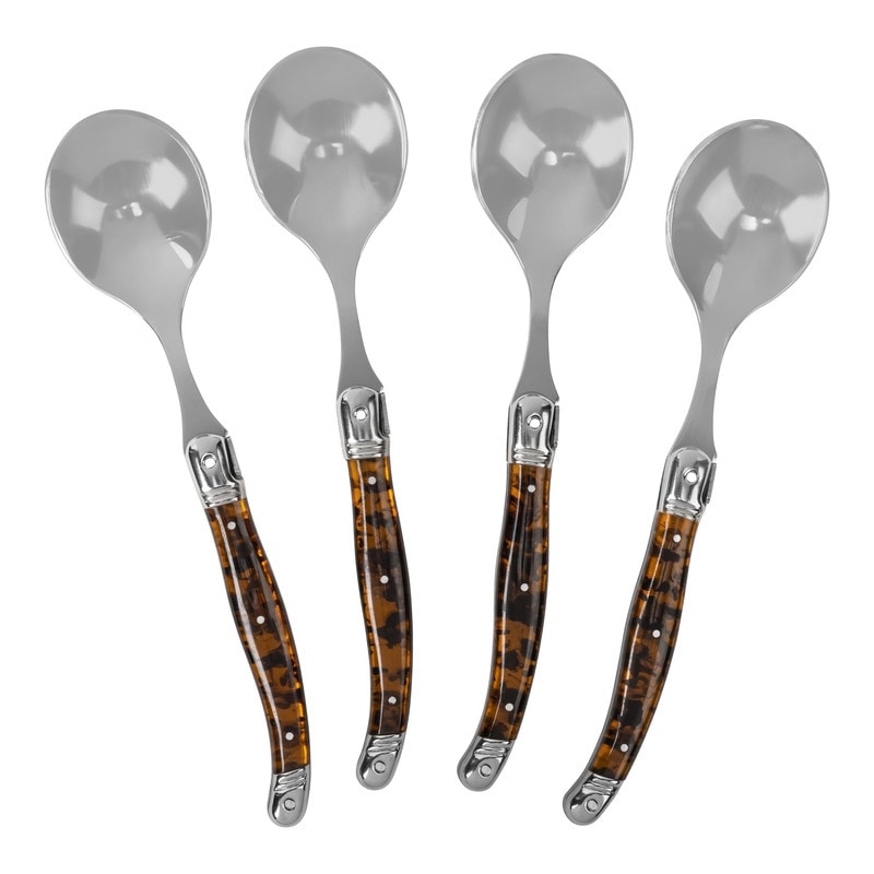 French Home Laguiole Set of 4 Tortoise Shell Soup Spoons - 4-Piece Set