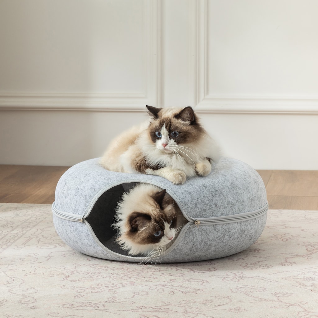 Adeco Cat Tunnel Bed with Ventilated Window for Indoor Cats