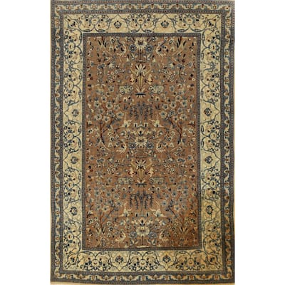 Hand Knotted Oriental Wool & Silk Carpet Traditional Floral Brown Nain Area Rug - 5' 6'' X 3' 5''