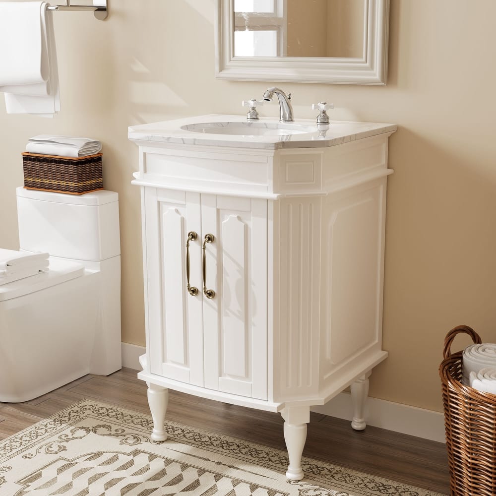 Elegant 24-Inch European Bathroom Vanity with Gold Accents and Marble-Style Sink