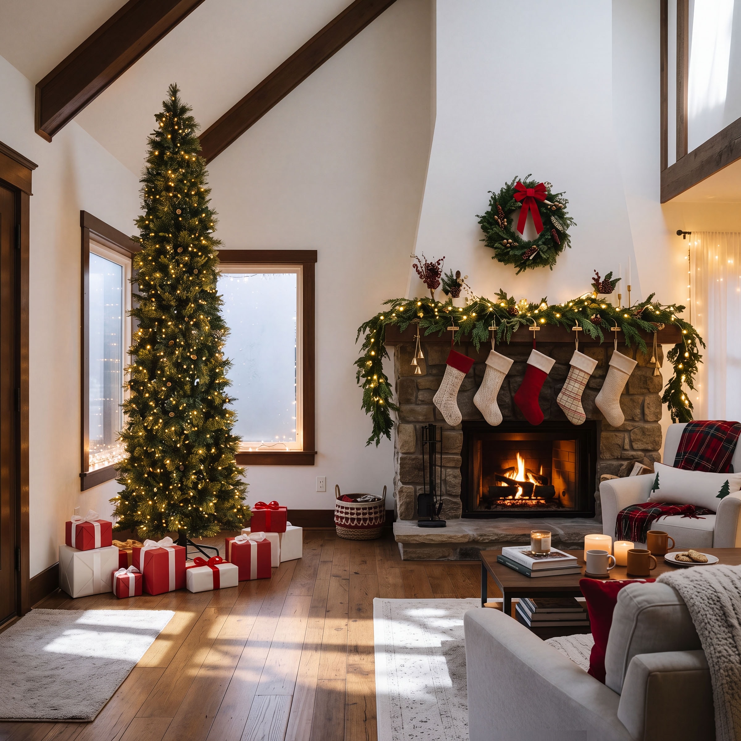 National Tree Company 10 ft. Carolina Pine Slim Wrapped Tree with 58 Flocked Cones & 900 Clear Lights-UL - 10 Foot