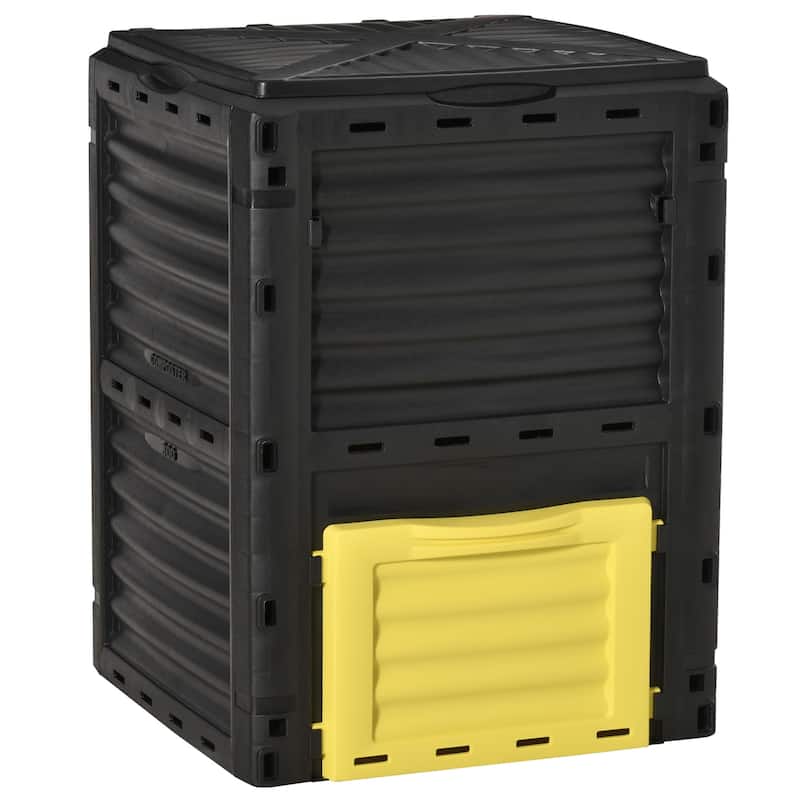 Outsunny Composting Tumblers Garden Compost Bin Large Outdoor Compost Container 80 Gallon, Yellow - 23.75'' x 23.75'' x 32''