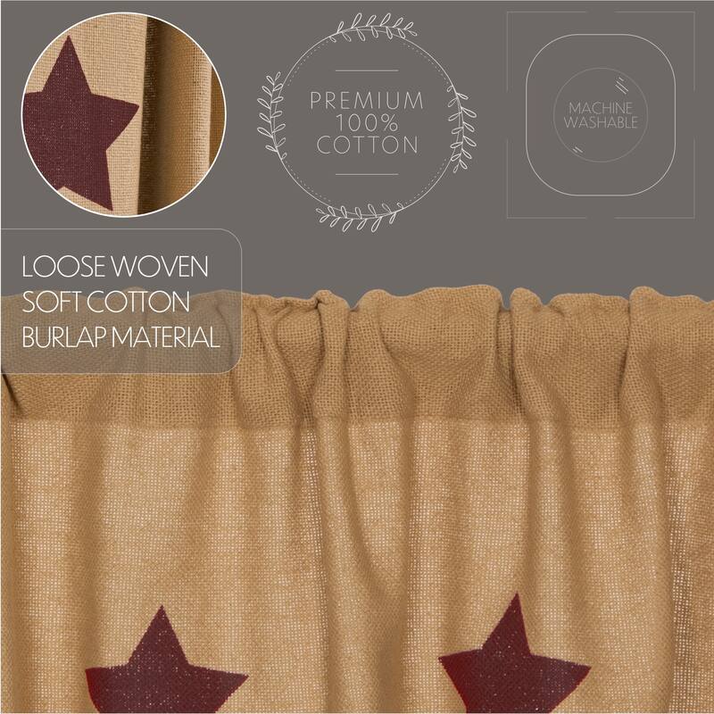 Burlap with Stencil Stars Short Prairie Panel Set - Prairie Panel 63x36