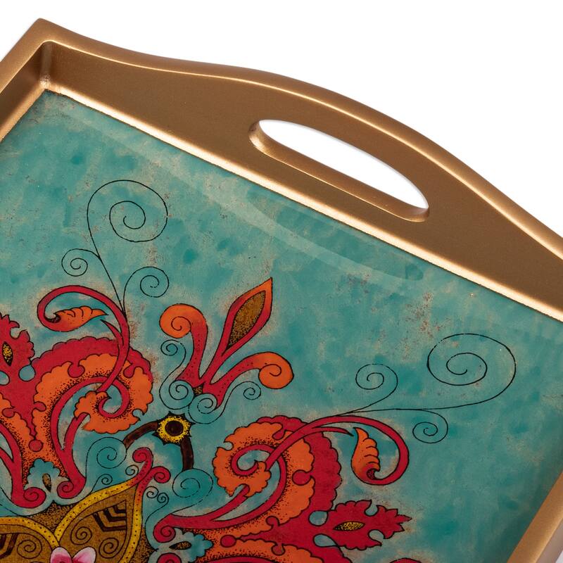 Novica Handmade Sweet Spring Flower Reverse-Painted Glass Serving Tray