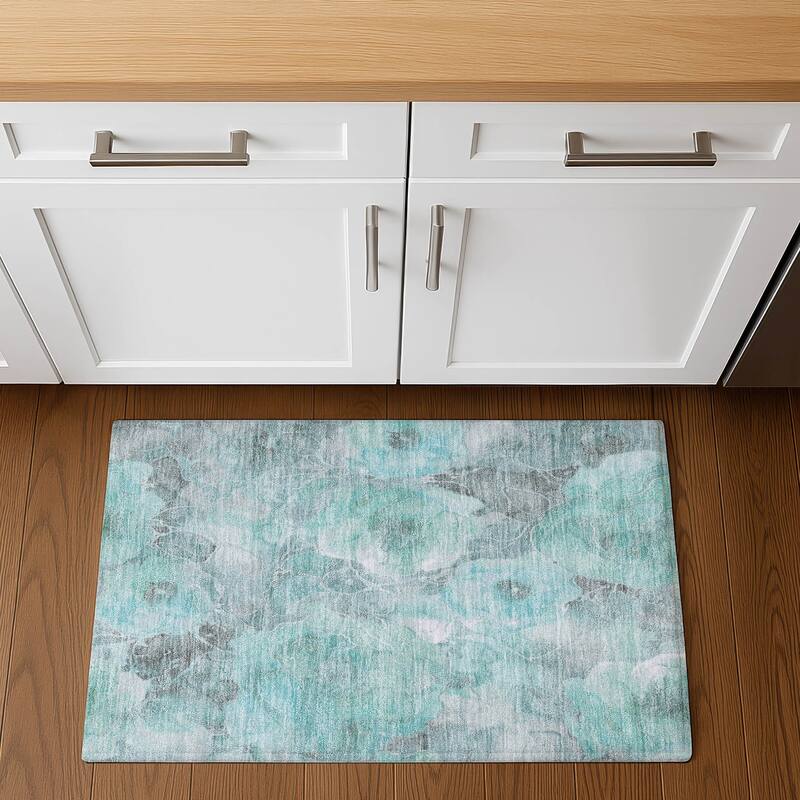 Premium Washable Super Soft Modern Floral Mayfield Rug - Teal - 1'8" x 2'6"