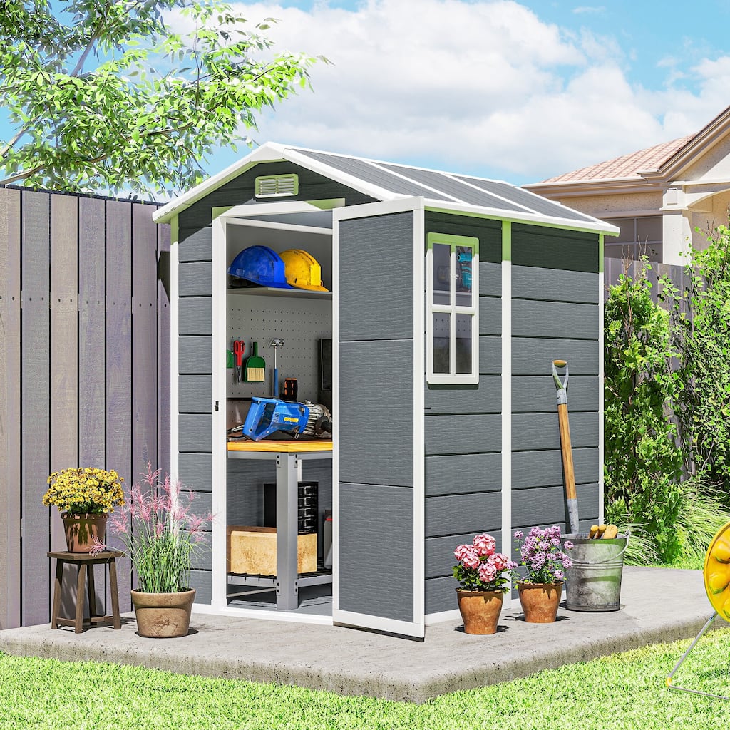 Outsunny 6' x 4' Outdoor Storage Shed, Plastic Shed with Floor, Window, Lockable Door and Vents, Garden Tool House