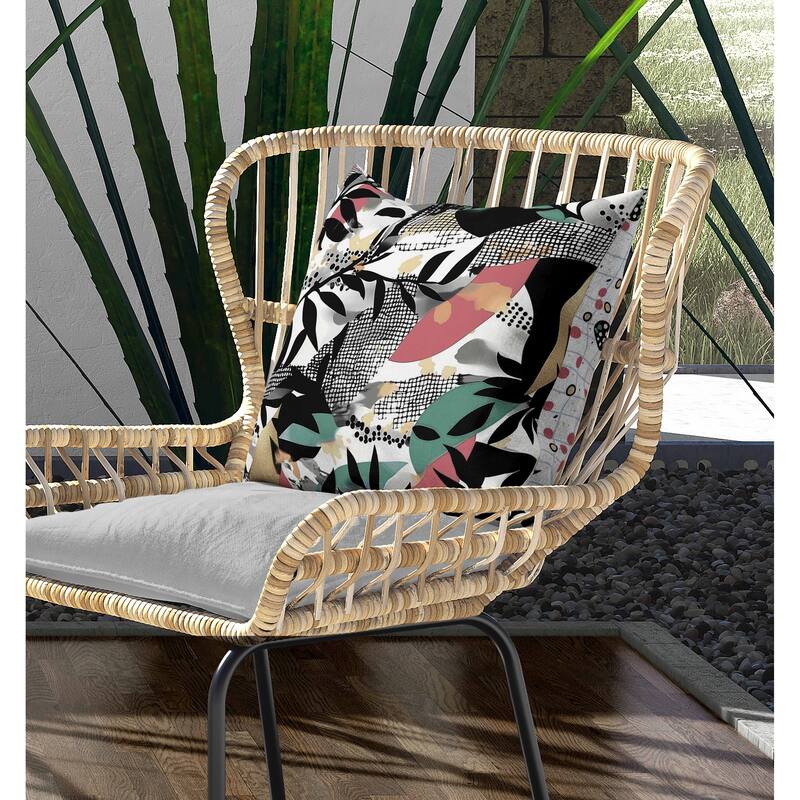 Leafy Collage Indoor/Outdoor Reversible Throw Pillow Pink and Gray