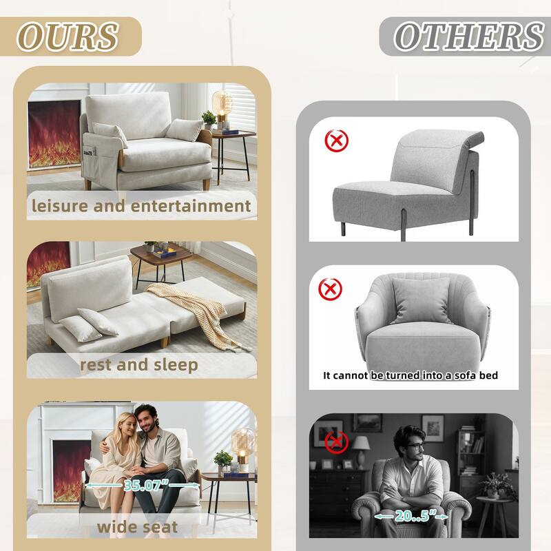 Convertible sofa bed, 3-in-1 convertible with 3 pillows
