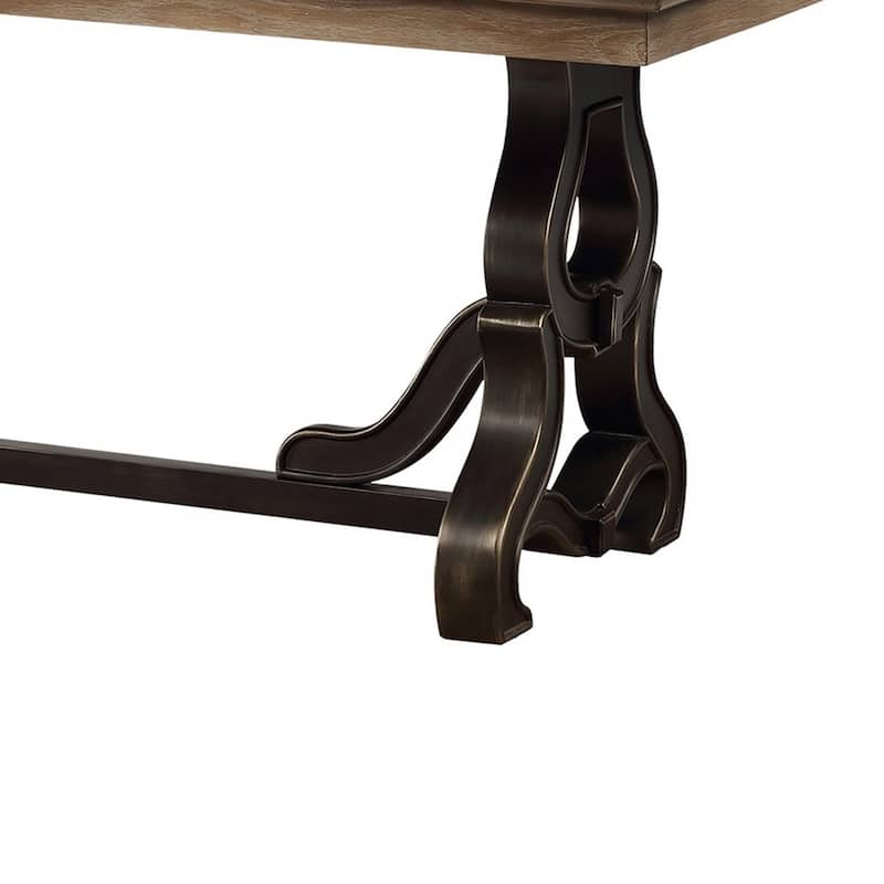 68 Inch Wooden Dining Table with Ornate Trestle Base, Brown