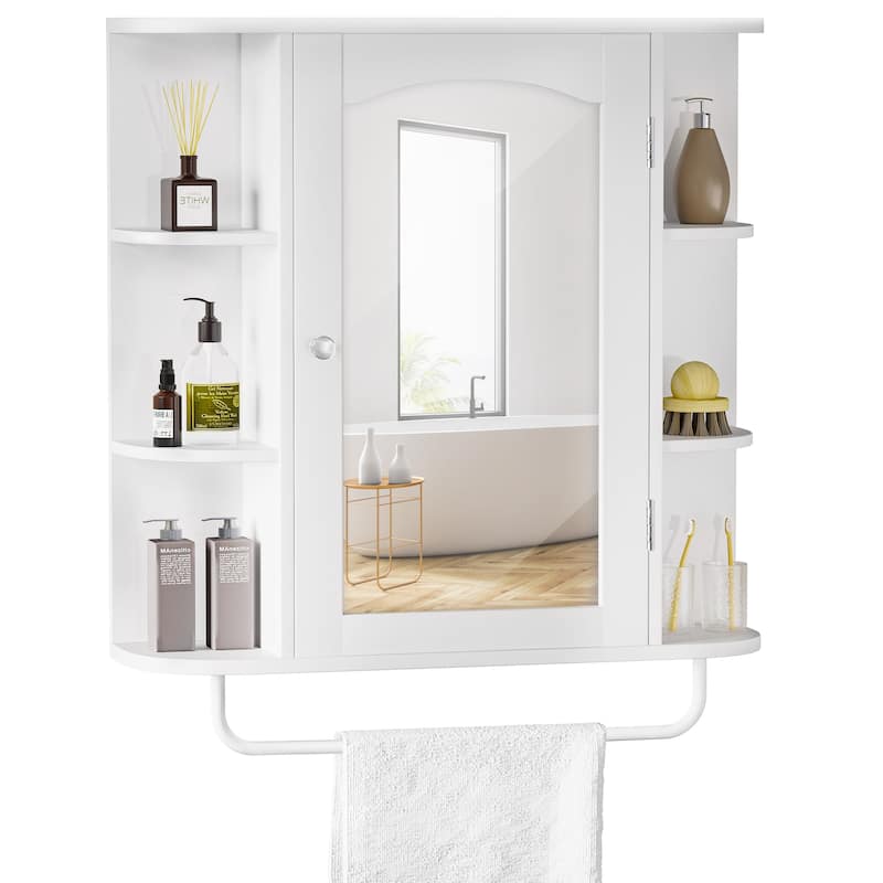 Modern Wall Bathroom Storage Medicine Cabinet with Adjustable Shelves and Towel Rack