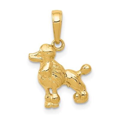 Curata 14k Yellow Gold 18" Textured Polished Poodle Dog Necklace- 18.5x12.9mm