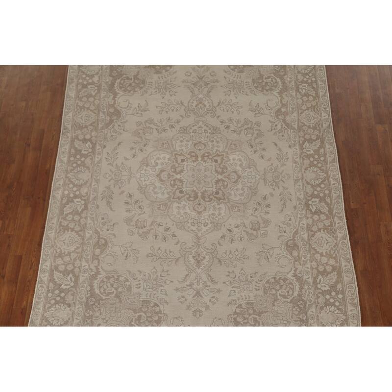 Distressed Tabriz Persian Vintage Area Rug Handmade Wool Carpet - 6'6" x 9'9"