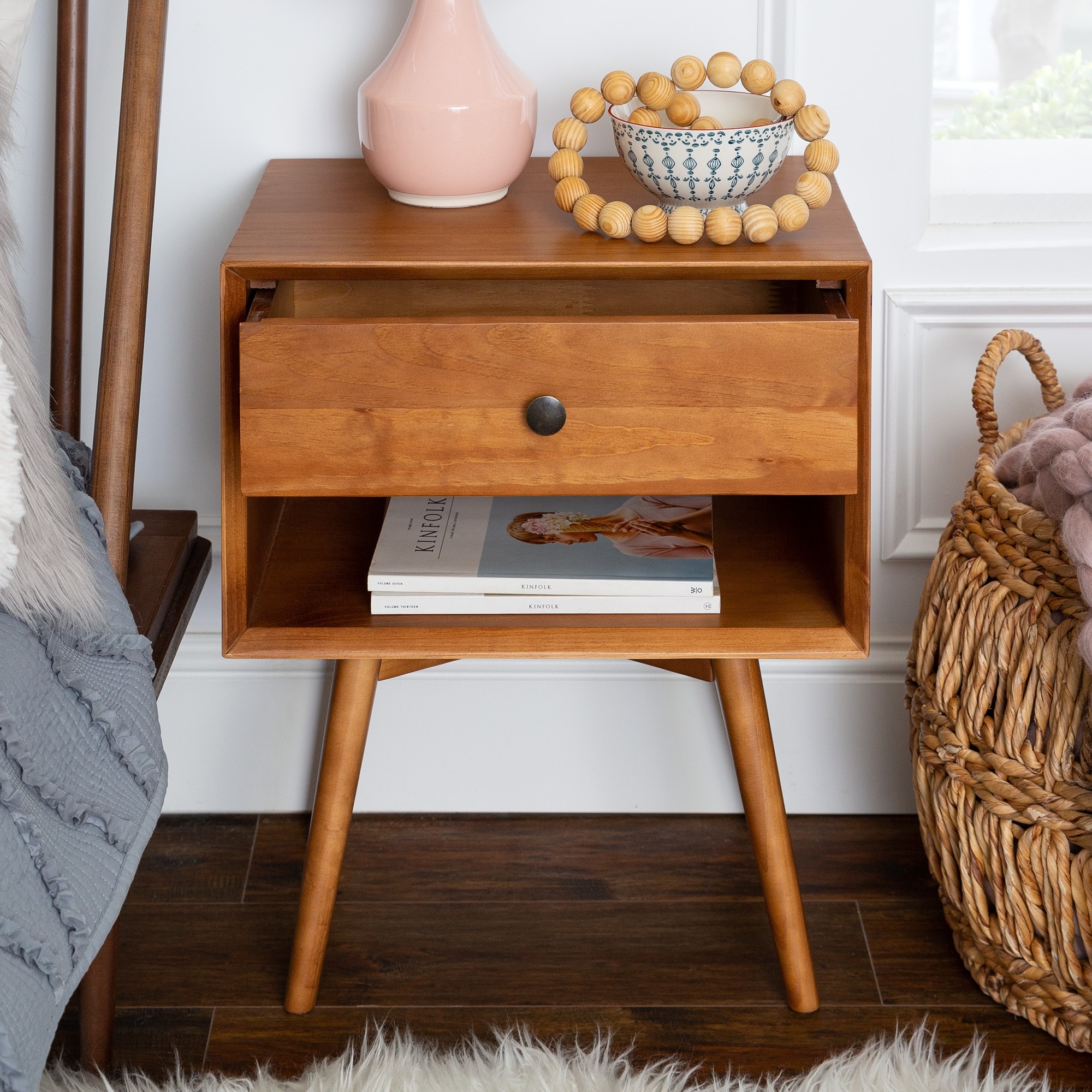 Middlebrook Mid-Century Solid Wood 1-Drawer, 1 Shelf Nightstand