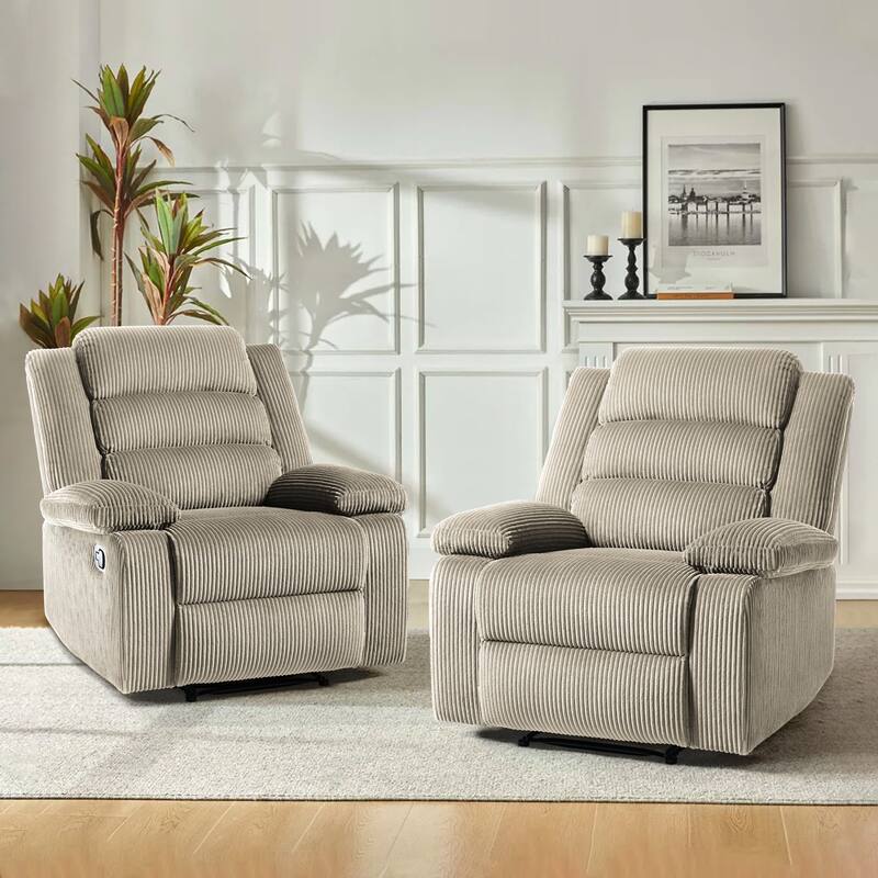 Overstuffed Cotton Corduroy Manual Pushback Recliner with Wide Armrest