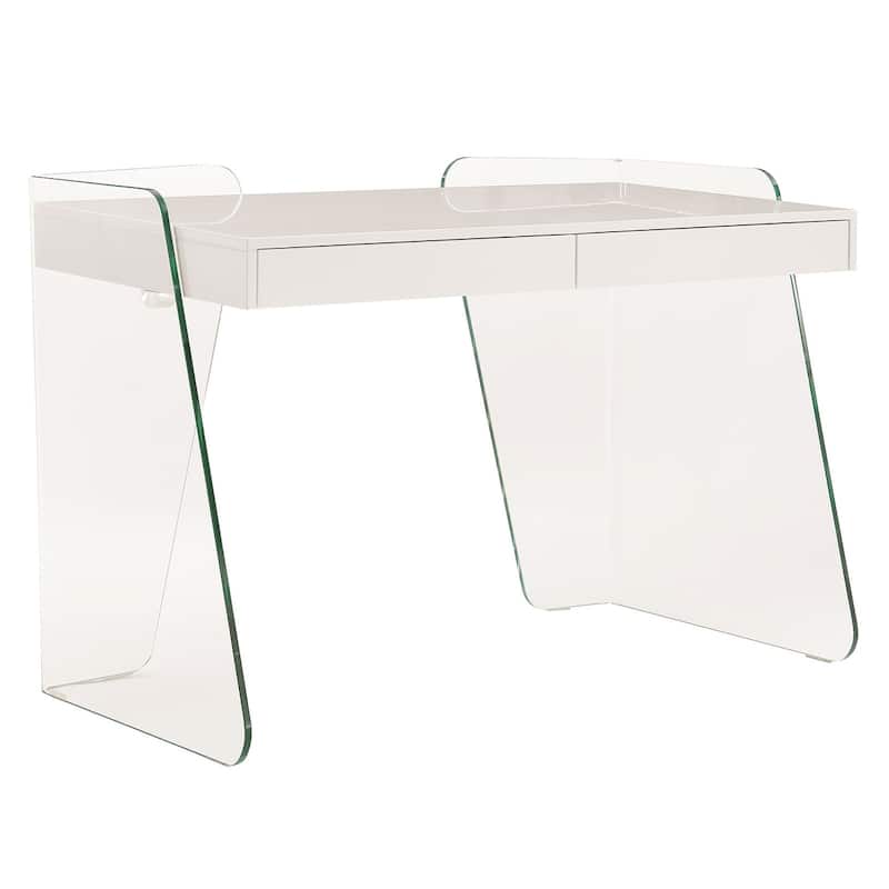 ARCHIE office desk with clear glass. - White