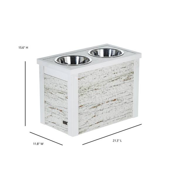 dimension image slide 1 of 2, New Age Pet® ECOFLEX® Composite Piedmont 2-Bowl Diner with Sliding Lid Storage Bin - Extra Large