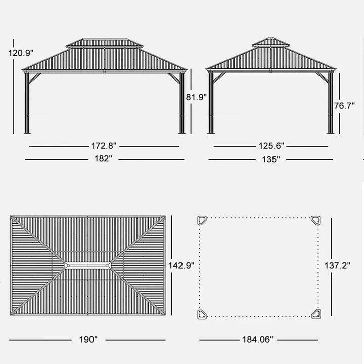 PURPLE LEAF Outdoor Galvanized Steel Hardtop Gazebo, Aluminum Frame Gazebo With Curtains