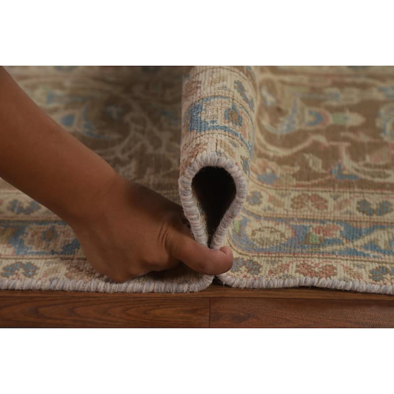 Muted Distressed Kashan Persian Antique Rug Hand-knotted Wool Carpet - 9'3" x 13'4"