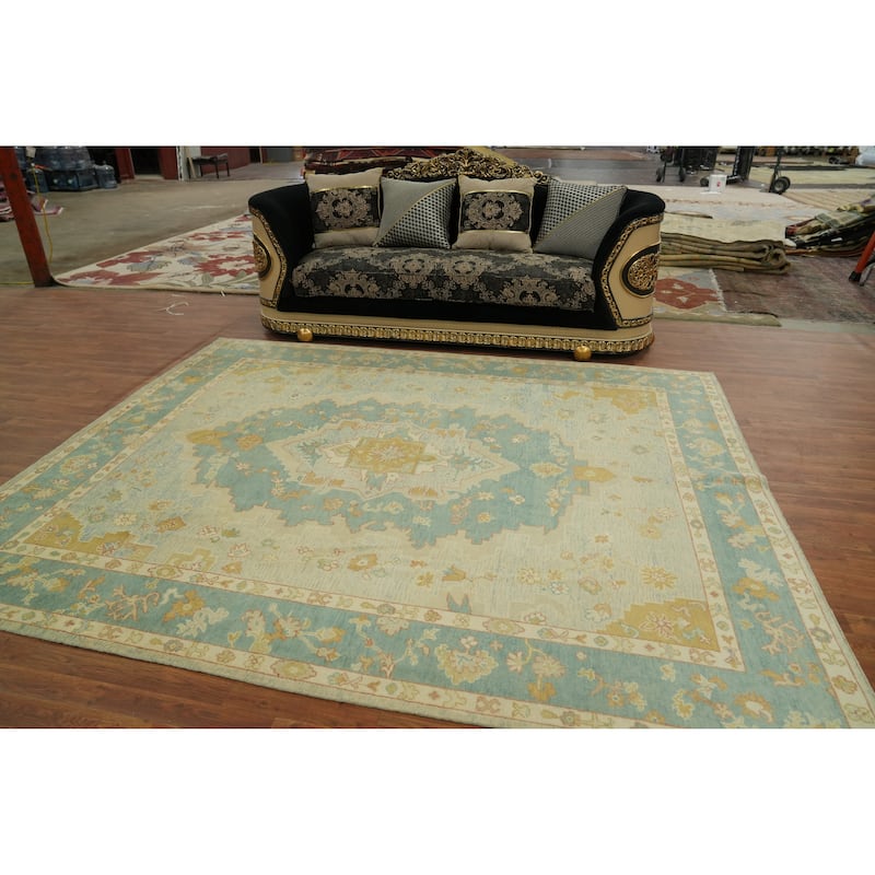 Vegetable Dye Wool Oushak Turkish Area Rug, Medallion Geometric Carpet - 9' 8'' X 8' 1''