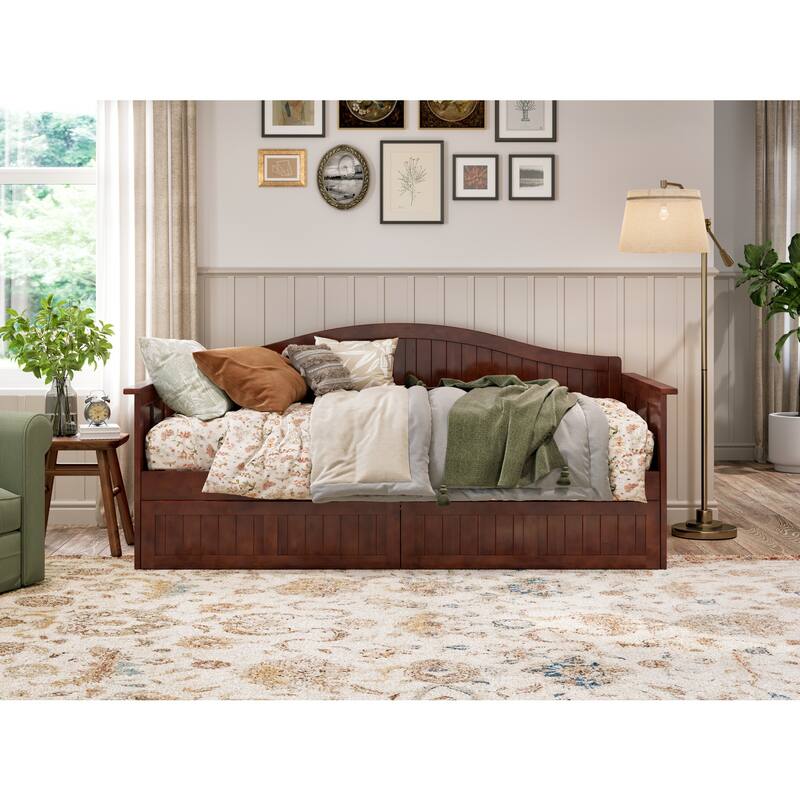 Twin Daybed with Drawers - Walnut Wood Frame, Storage Daybed, Modern Design